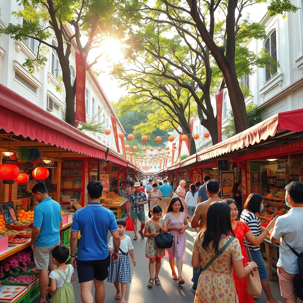 Festive celebration in an old-town setting
