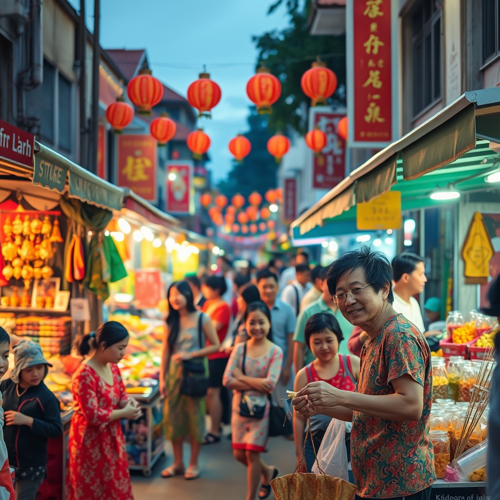 Colorful old-town festival scene