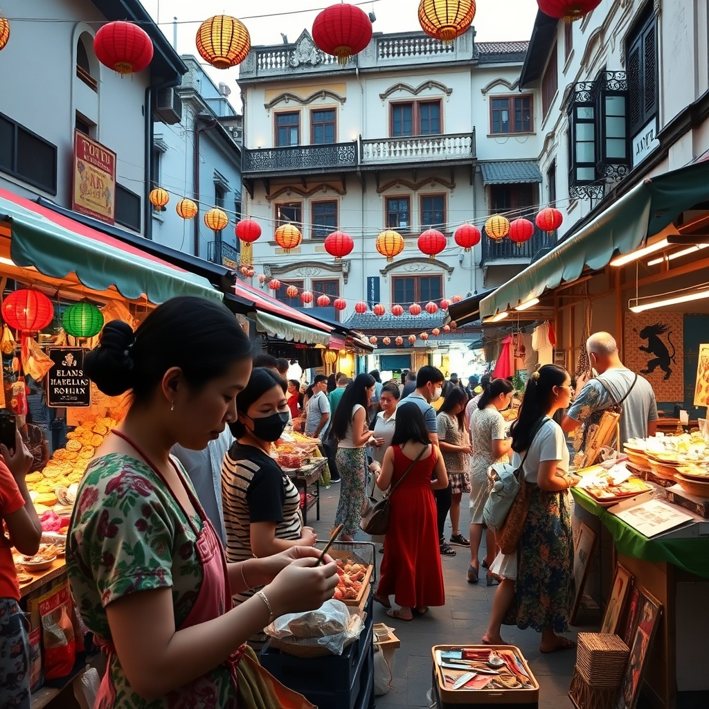 Festive scene from an old-town festival